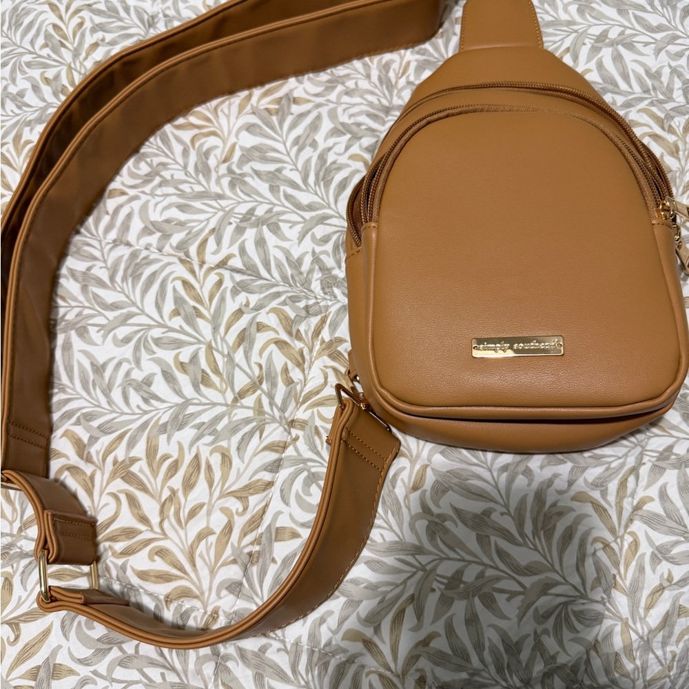 Simply Southern Tan Faux Leather Crossbody Sling Bag
